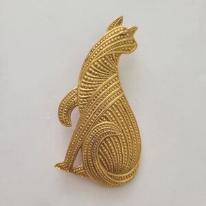 Vintage 1988 JJ Jonette Jewelry Statement Cat Kitty Brooch Pin Gold Tone 3"